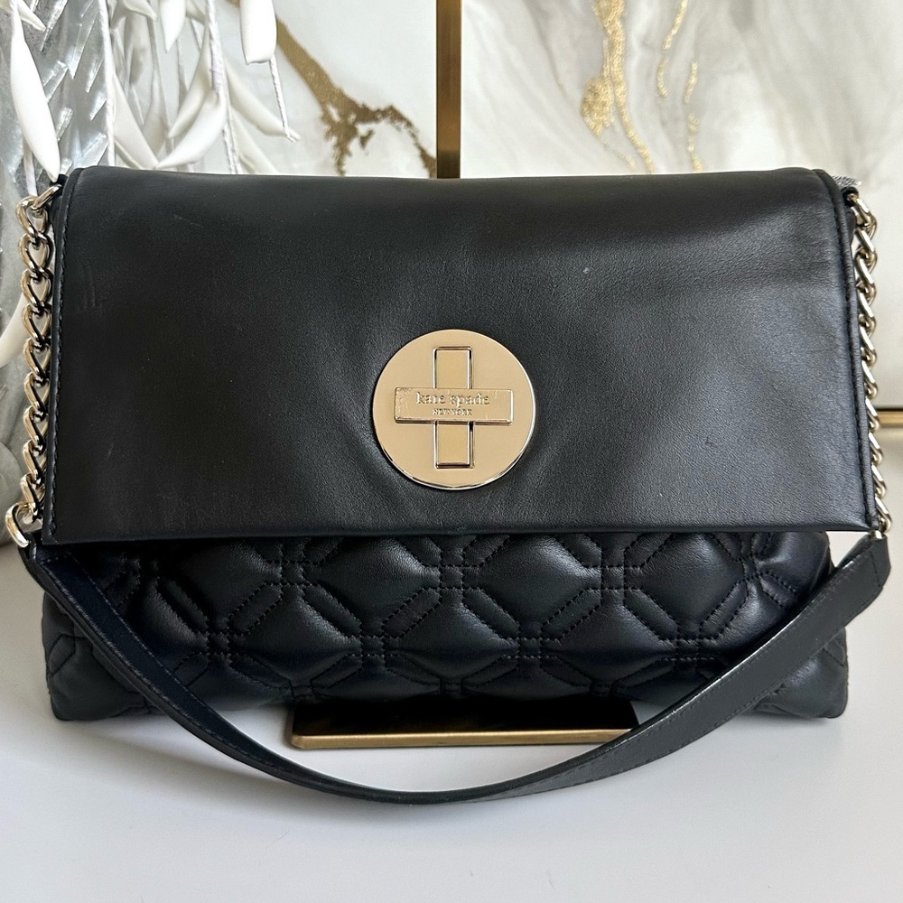 kate spade Black Quilted Leather Shoulder Bag with Gold Hardware